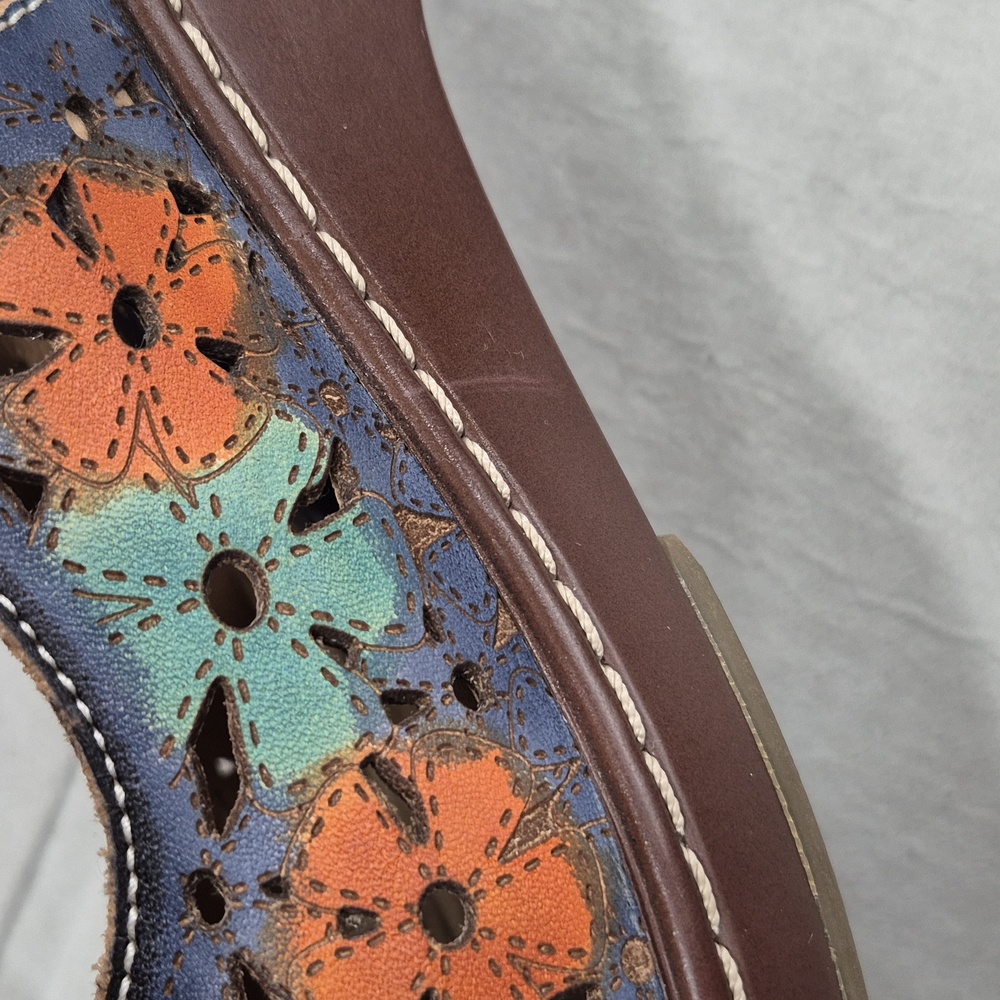 Spring Step Blue Multi Floral Leather Mary Jane Clog Mules - Picture 13 of 14
